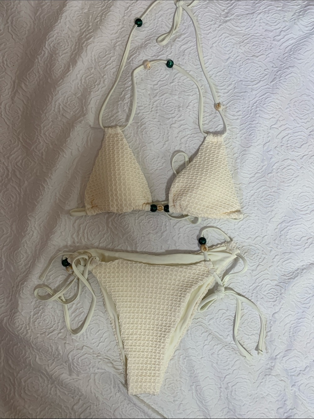 NWOT SAMIOL Textured Cream Triangle Bikini Set, Size L